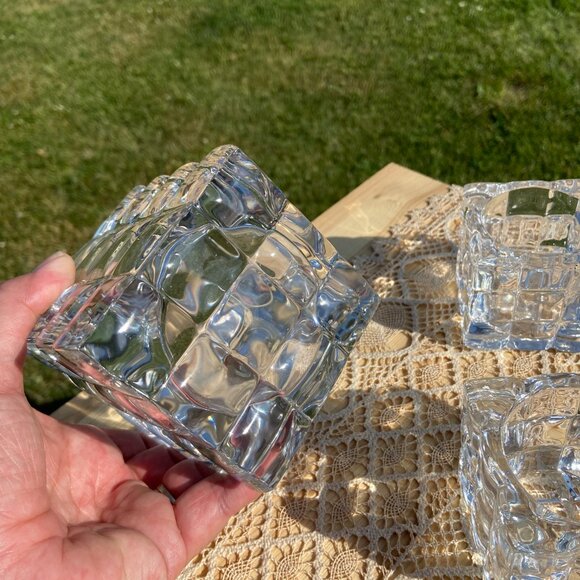 ✨3 for $20✨Vintage  Clear Cut Crystal Square Textured Ice Cube Candle Holders - Picture 6 of 8